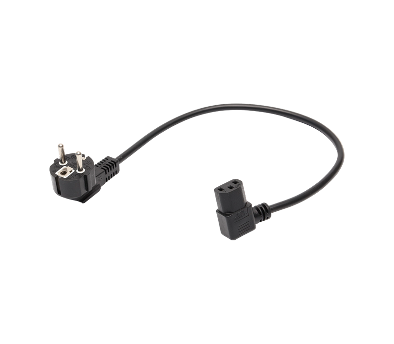 JT008/FY003+ST3W 16A 250V استاندارد اروپایی سه پین ​​دوشاخه زانویی 90 درجه با کانکتور IEC C13 90 درجه