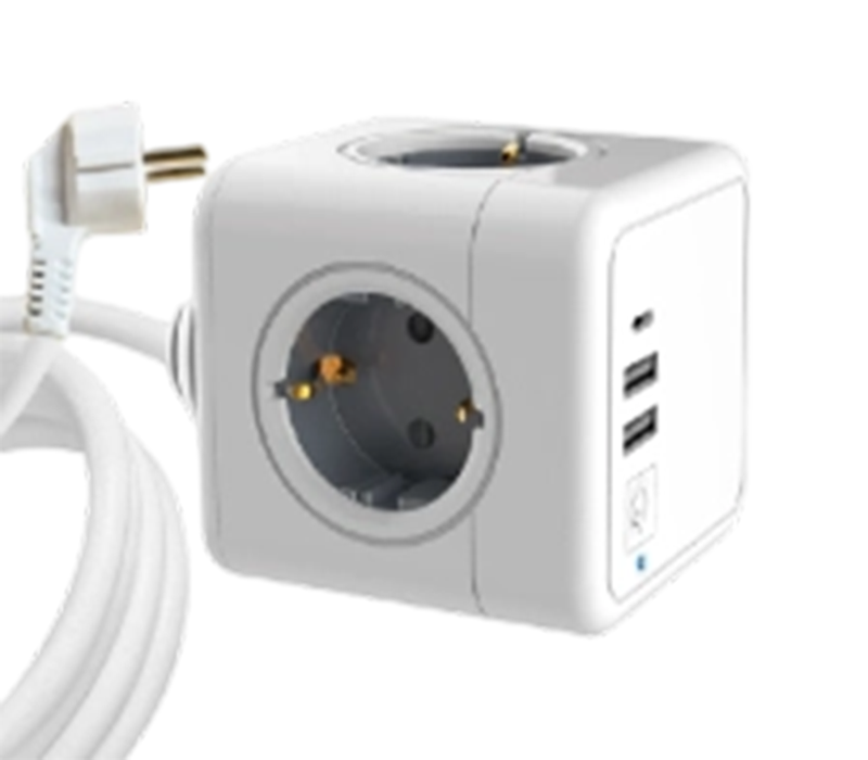 نوار برق مکعب سیمی E04C با 4 پریز به سبک اروپایی، 2 پورت USB-A و 1 پورت USB-C