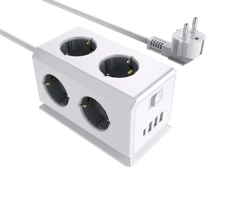 نوار برق چند منظوره سیمی E08 با 6 پریز به سبک اروپایی، 3 پورت USB-A و 1 پورت USB-C، دارای سوئیچ