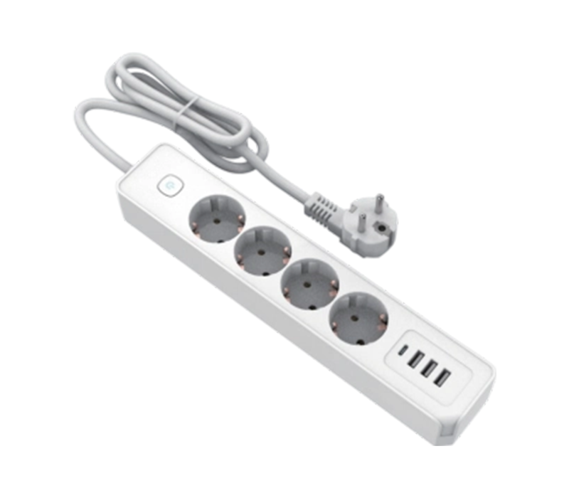 نوار برق E21-4 سبک اروپایی با 4 پریز، 3 پورت USB-A و 1 پورت USB-C، سوئیچ گنجانده شده است